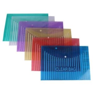 Designer Document File in A4 Size | Transparent Envelope Holder Colored Storage Case, Snap Button Organizer