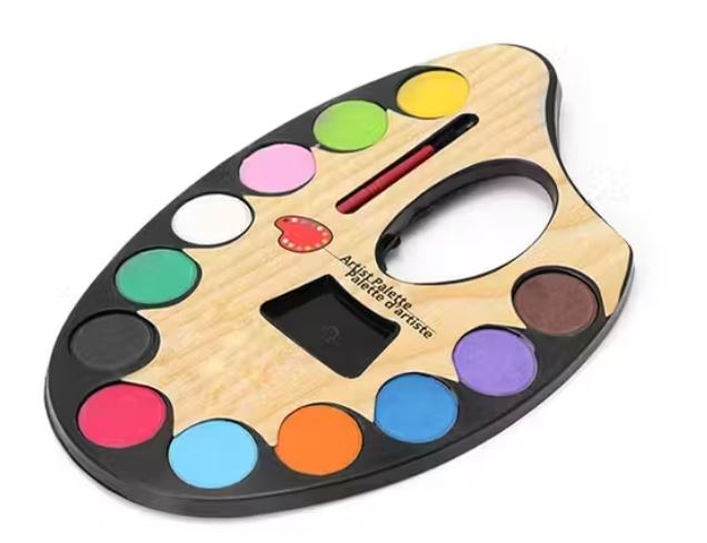 Color Mixing Palette with 12 Pits & Integrated Water Colors